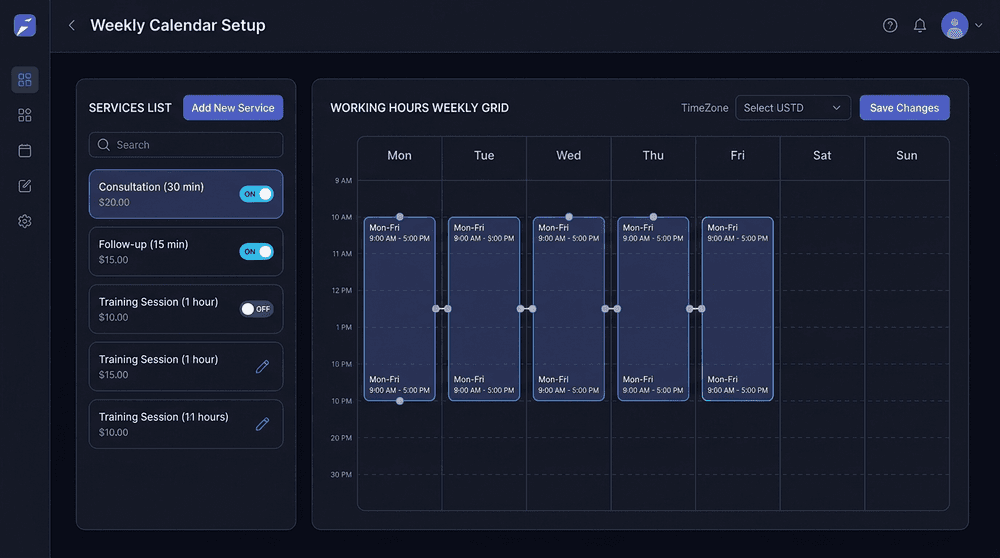 Weekly calendar setup view